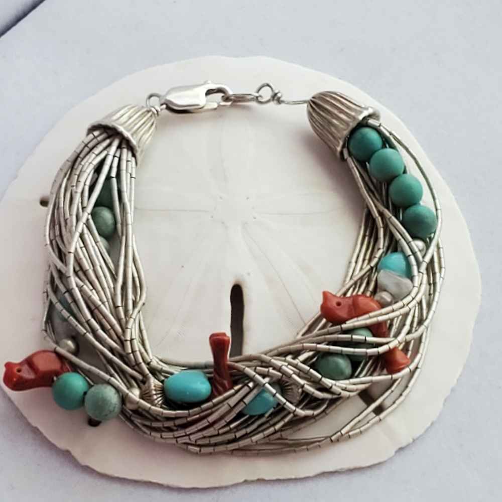RARE Carolyn Pollack Liquid Silver Gemstone Layered Bead Bracelet Vintage RARE - Picture 2 of 15